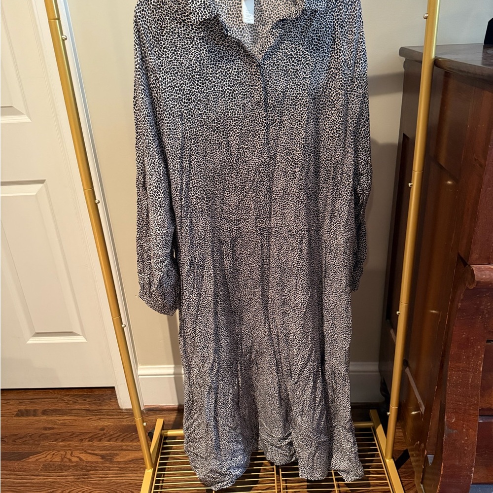 H&M Blue and White Ruffled Tiered Long Sleeve Dress